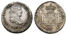 Ferdinand VII (1808-1833). 1/2 real. 1814. Guatemala. M. (Cal-335). Ag. 1,76 g. Soft tone. Attractive specimen. Rare in this condition. AU. Est...250,...