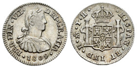 Ferdinand VII (1808-1833). 1/2 real. 1809. Mexico. TH. (Cal-390). Ag. 1,63 g. Imaginary bust. Choice VF. Est...70,00. 

Spanish descripction: Fernan...