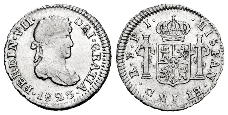 Ferdinand VII (1808-1833). 1/2 real. 1823. Potosi. PJ. (Cal-439). Ag. 1,60 g. VF...