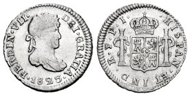 Ferdinand VII (1808-1833). 1/2 real. 1823. Potosi. PJ. (Cal-439). Ag. 1,60 g. VF. Est...50,00. 

Spanish descripction: Fernando VII (1808-1833). 1/2...