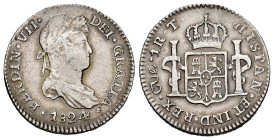 Ferdinand VII (1808-1833). 1 real. 1824. Cuzco. T. (Cal-537). Ag. 3,39 g. Slightly cleaned. Rare. VF/Choice VF. Est...250,00. 

Spanish descripction...