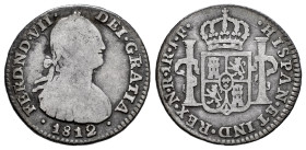 Ferdinand VII (1808-1833). 1 real. 1812. Santa Fe de Nuevo Reino. JF. (Cal-652). (Restrepo-111-5). Ag. 3,41 g. Bust of Charles IV. Rare. F/Choice F. E...