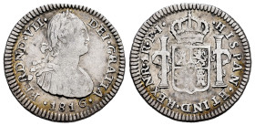 Ferdinand VII (1808-1833). 1 real. 1816. Santa Fe de Nuevo Reino. FJ. (Cal-653). (Restrepo-111-9). Ag. 3,30 g. Bust of Charles IV. Rare. Almost VF. Es...