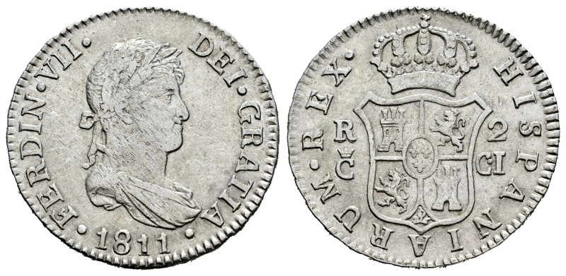 Ferdinand VII (1808-1833). 2 reales. 1811. Cadiz. CI. (Cal-726). Ag. 5,97 g. Lar...