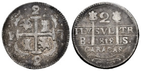 Ferdinand VII (1808-1833). 2 reales. 1818. Caracas. BS. (Cal-729). Ag. 4,99 g. Lions and castles. Lightly toned. Almost VF. Est...220,00. 

Spanish ...