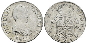Ferdinand VII (1808-1833). 2 reales. 1811. Cataluña (Tarragona or Mallorca). SF. (Cal-765). Ag. 5,87 g. Bare bust. Hairlines. Almost VF/VF. Est...50,0...