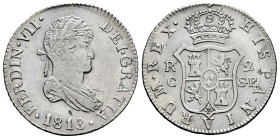 Ferdinand VII (1808-1833). 2 reales. 1813. Cataluña, minted in Mallorca. SF. (Cal-768). Ag. 5,95 g. Straight ribbon. Slightly cleaned. Scarce. Choice ...
