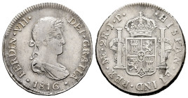 Ferdinand VII (1808-1833). 2 reales. 1816. Lima. JP. (Cal-816). Ag. 6,44 g. Planchet flaw on reverse. Slightly cleaned. VF. Est...60,00. 

Spanish d...