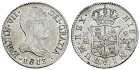 Ferdinand VII (1808-1833). 2 reales. 1813. Madrid. IG. (Cal-825). Ag. 6,07 g. Bare bust. Hairlines. VF. Est...60,00. 

Spanish descripction: Fernand...