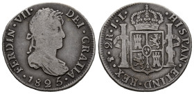 Ferdinand VII (1808-1833). 2 reales. 1825. Potosi. JL. (Cal-925). Ag. 6,65 g. Choice F. Est...45,00. 

Spanish descripction: Fernando VII (1808-1833...