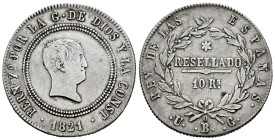 Ferdinand VII (1808-1833). 10 reales. 1821. Bilbao. UG. (Cal-1023). Ag. 13,48 g. "Cabezon" type. VF. Est...90,00. 

Spanish descripction: Fernando V...
