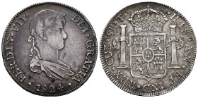 Ferdinand VII (1808-1833). 8 reales. 1824. Cuzco. T. (Cal-1178). Ag. 25,76 g. Slight patina. Scarce. Almost VF/VF. Est...500,00. 

Spanish descripct...