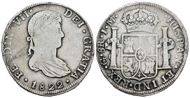 Ferdinand VII (1808-1833). 8 reales. 1822. Guanajuato. JM. (Cal-1218). Ag. 26,67 g. Scarce. Choice F. Est...180,00. 

Spanish descripction: Fernando...