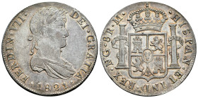 Ferdinand VII (1808-1833). 8 reales. 1821. Guatemala. M. (Cal-1236). Ag. 27,00 g. Delicate patina. It retains some original luster on reverse. A good ...