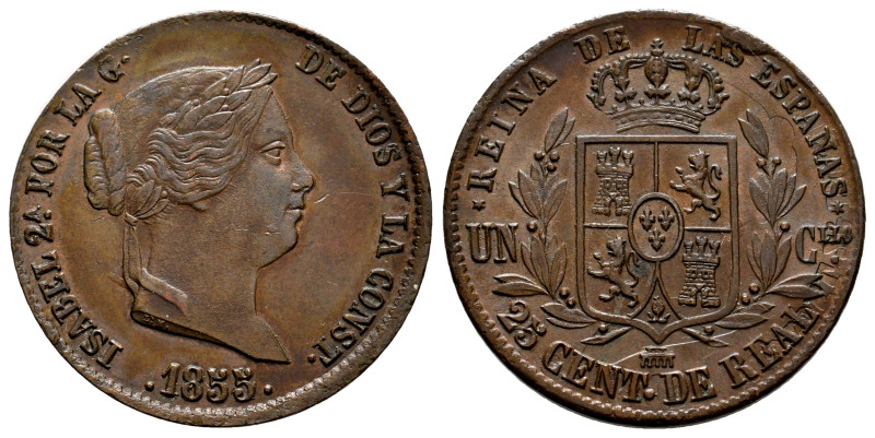 Elizabeth II (1833-1868). 25 centimos de real. 1855/4. Segovia. (Cal-188 var). A...