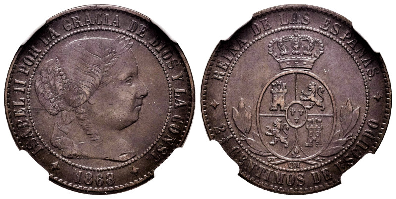 Elizabeth II (1833-1868). 2 1/2 centimos de escudo. 1868. Jubia. OM. (Cal-237). ...