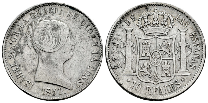 Elizabeth II (1833-1868). 10 reales. 1851. Madrid. (Cal-525). Ag. 12,94 g. Clean...