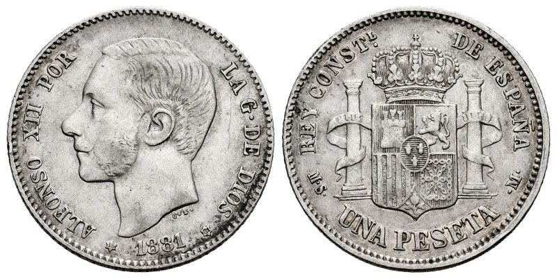 Alfonso XII (1874-1885). 1 peseta. 1881*18-81. Madrid. MSM. (Cal-17). Ag. 4,87 g...