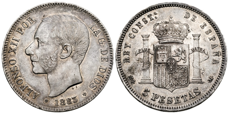 Alfonso XII (1874-1885). 5 pesetas. 1883*18-83. Madrid. MSM. (Cal-55). Ag. 24,85...