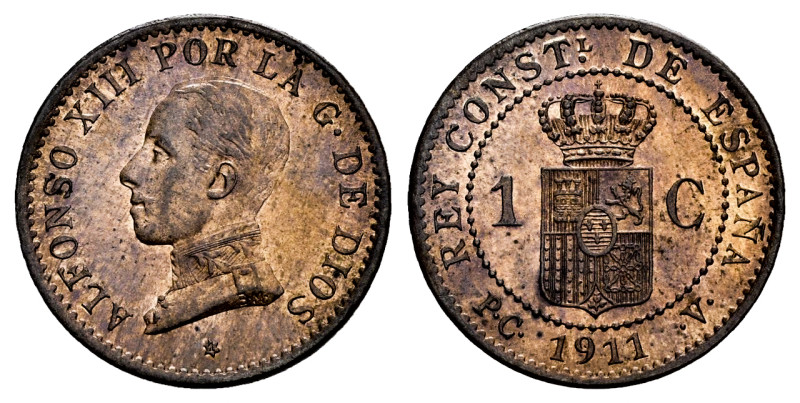Alfonso XIII (1886-1931). 1 centimo. 1911*1. Madrid. PCV. (Cal-3). Ae. 0,93 g. O...