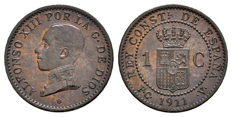 Alfonso XIII (1886-1931). 1 centimo. 1911*1. Madrid. PCV. (Cal-3). Ae. 1,06 g. S...