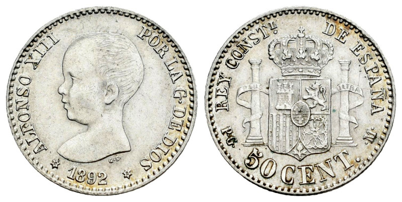 Alfonso XIII (1886-1931). 50 centimos. 1892*2-2. Madrid. PGM. (Cal-40). Ag. 2,48...