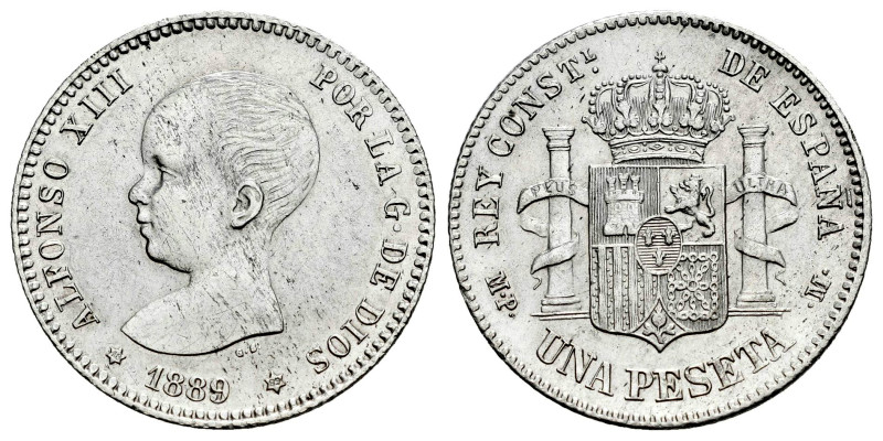 Alfonso XIII (1886-1931). 1 peseta. 1889*18-89. Madrid. MPM. (Cal-52). Ag. 4,98 ...