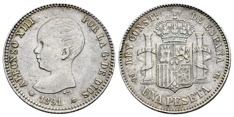 Alfonso XIII (1886-1931). 1 peseta. 1891*18-91. Madrid. PGM. (Cal-53). Ag. 5,05 ...
