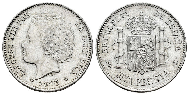 Alfonso XIII (1886-1931). 1 peseta. 1893*18-93. Madrid. PGL. (Cal-54). Ag. 5,03 ...
