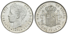 Alfonso XIII (1886-1931). 1 peseta. 1896*18-96. Madrid. PG V. (Cal-56). Ag. 4,99 g. Original luster. Almost MS. Est...75,00. 

Spanish descripction:...