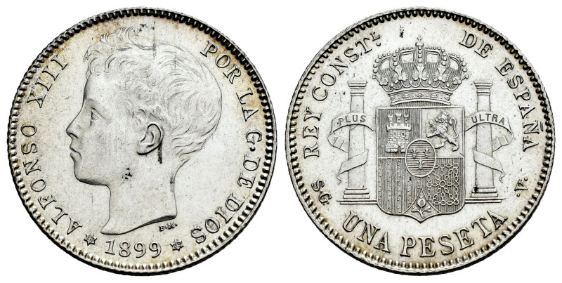 Alfonso XIII (1886-1931). 1 peseta. 1899 *18-99. Madrid. SGV. (Cal-57). Ag. 5,01...