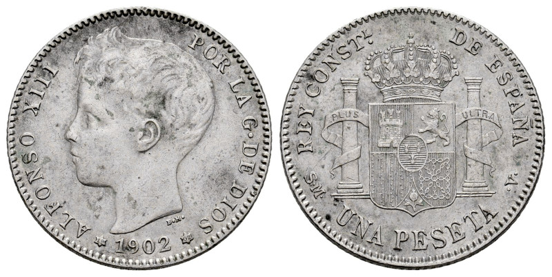 Alfonso XIII (1886-1931). 1 peseta. 1902*19-02. Madrid. SMV. (Cal-64). Ag. 4,93 ...