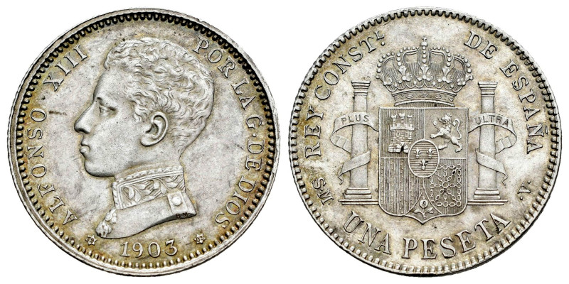 Alfonso XIII (1886-1931). 1 peseta. 1903*19-03. Madrid. SMV. (Cal-67). Ag. 5,02 ...