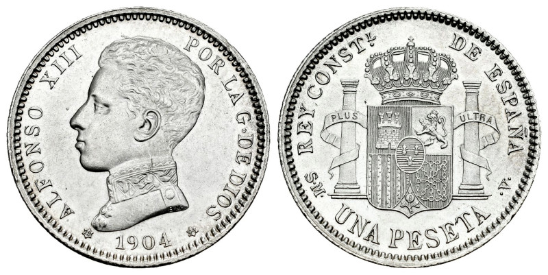 Alfonso XIII (1886-1931). 1 peseta. 1904*19-04. Madrid. SMV. (Cal-69). Ag. 5,07 ...