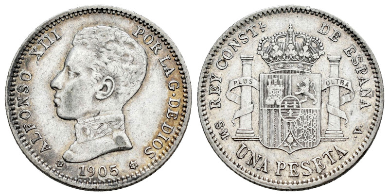 Alfonso XIII (1886-1931). 1 peseta. 1905*19-05. Madrid. SMV. (Cal-70). Ag. 4,91 ...