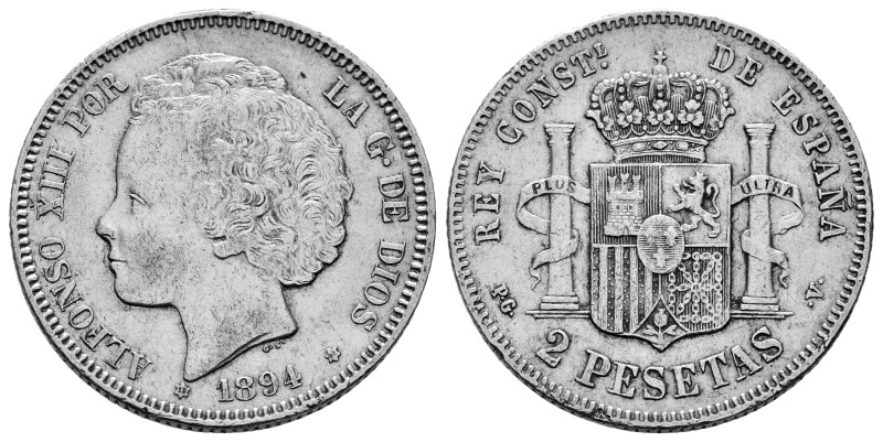 Alfonso XIII (1886-1931). 2 pesetas. 1894*18-94. Madrid. PGV. (Cal-86). Ag. 10,0...