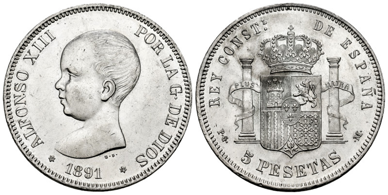 Alfonso XIII (1886-1931). 5 pesetas. 1891*18-91. Madrid. PGV. (Cal-98). Ag. 24,9...