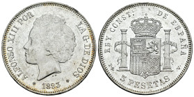 Alfonso XIII (1886-1931). 5 pesetas. 1893*18-93. Madrid. PGV. (Cal-103). Ag. 24,98 g. Hairlines. Original luster. Attractive specimen. Very scarce in ...