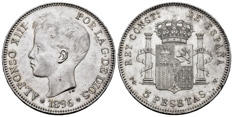 Alfonso XIII (1886-1931). 5 pesetas. 1896*18-96. Madrid. PGV. (Cal-106). Ag. 24,...