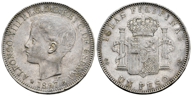 Alfonso XIII (1886-1931). 1 peso. 1897. Manila. SGV. (Cal-122). Ag. 24,99 g. Lig...