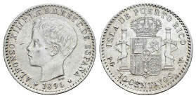 Alfonso XIII (1886-1931). 10 centavos. 1896. Puerto Rico. PGV. (Cal-125). Ag. 2,46 g. Almost XF. Est...120,00. 

Spanish descripction: Centenario de...