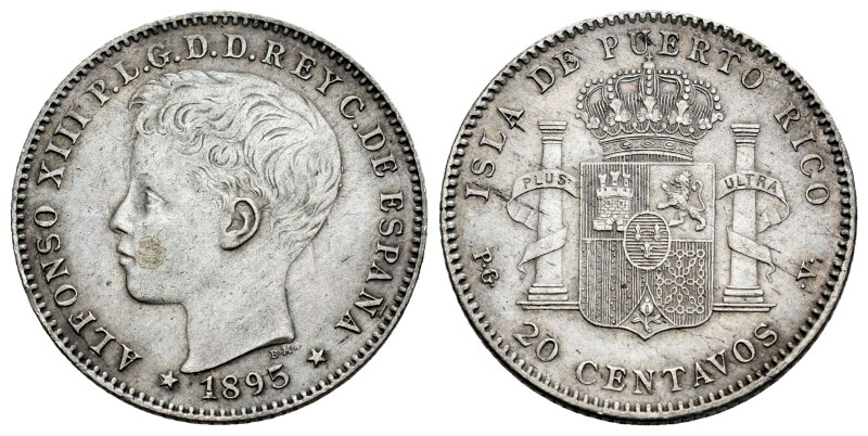 Alfonso XIII (1886-1931). 20 centavos. 1895. Puerto Rico. PGV. (Cal-126). Ag. 5,...