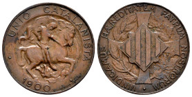 Alfonso XIII (1886-1931). 5 centimos. 1900. Unión Catalanista. (Cal-132). Ae. 5,36 g. Choice VF. Est...60,00. 

Spanish descripction: Centenario de ...