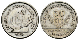 Civil War (1936-1939). 50 centimos. 1937. Santander, Palencia and Burgos. PJR. (Cal-34). 2,75 g. Almost MS. Est...35,00. 

Spanish descripction: Gue...