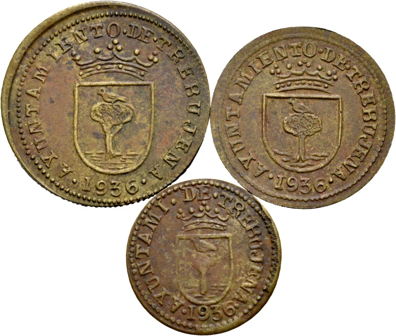 Civil War (1936-1939). Series 3 coins 25, 50 Cents and 1 Peseta. 1936. Trebujena...