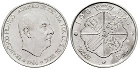 Estado Español (1936-1975). 100 pesetas. 1966*19-70. Madrid. (Cal-150). Ag. 19,25 g. Minimal hairlines on obverse. Original luster. Almost MS. Est...2...