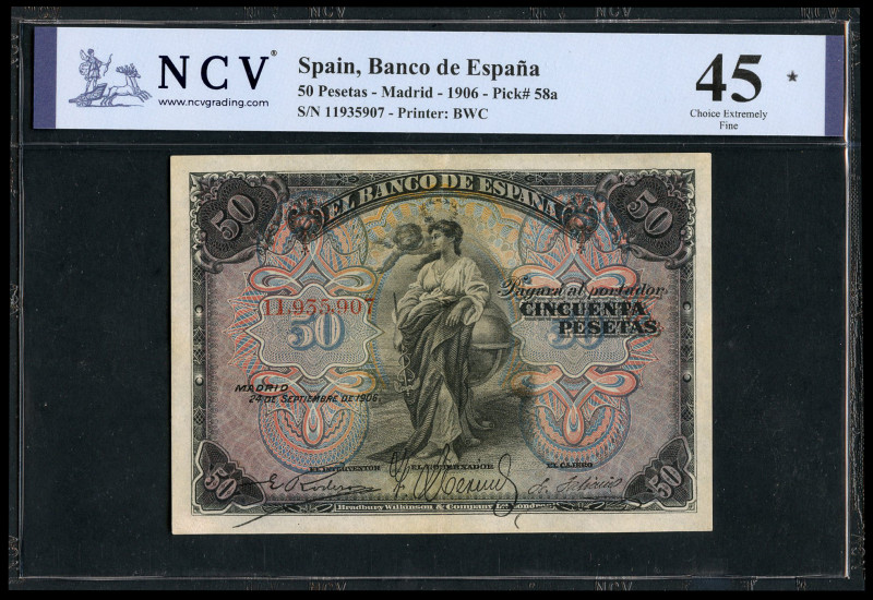 50 pesetas. 1906. Madrid. (Ed-315). (Pick-58a). 24 de septiembre, manufactured b...