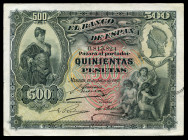 500 pesetas. 1907. Madrid. (Ed-321). Without serie. July 15, Alcázar of Segovia. Central bend. VF. Est...450,00. 

Spanish descripction: 500 pesetas...