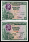 500 pesetas. 1928. Madrid. (Ed 2017-356). August 15, Cardinal Cisneros. Without serie. Correlative pair. Almost MS. Est...100,00. 

Spanish descripc...