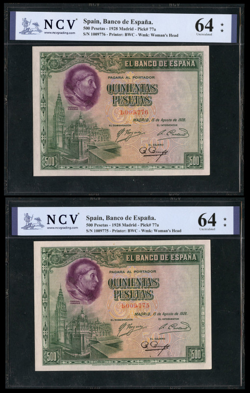 500 pesetas. 1928. Madrid. (Ed-356). (Pick-77a). 15 de agosto, Cardenal Cisneros...